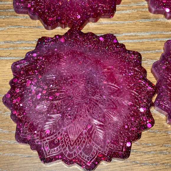 Magenta Mandala Four Piece Resin Coaster Set - Picture 3 of 4